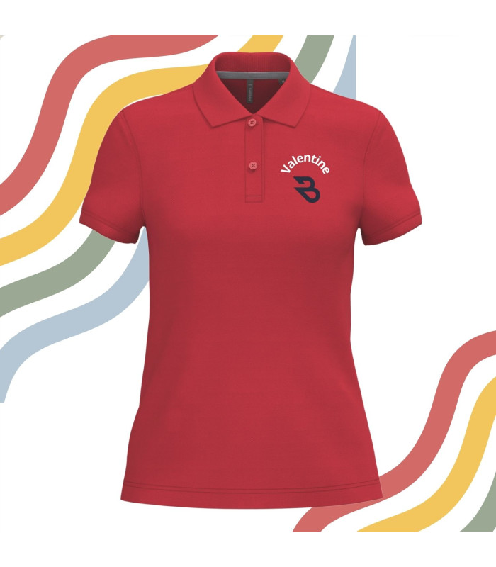 Polo femme rouge brodé texte