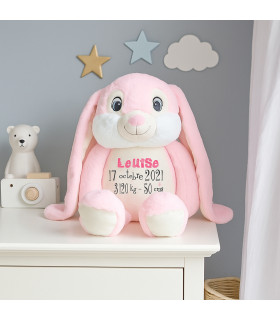 lapin rose avec broderie