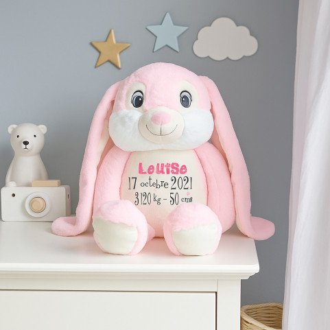 lapin rose avec broderie