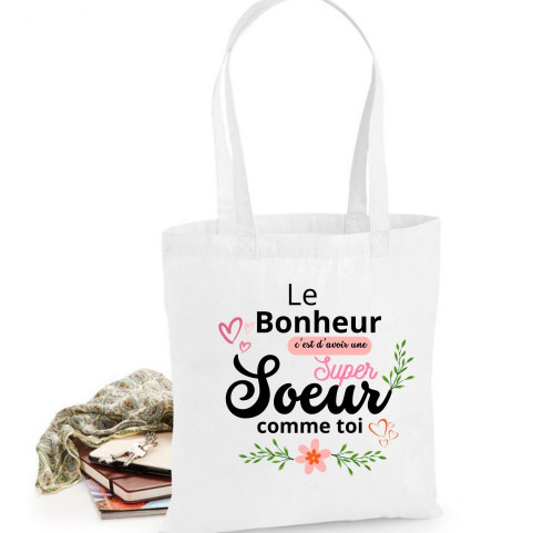 joli totebag blanc pour ma soeur
