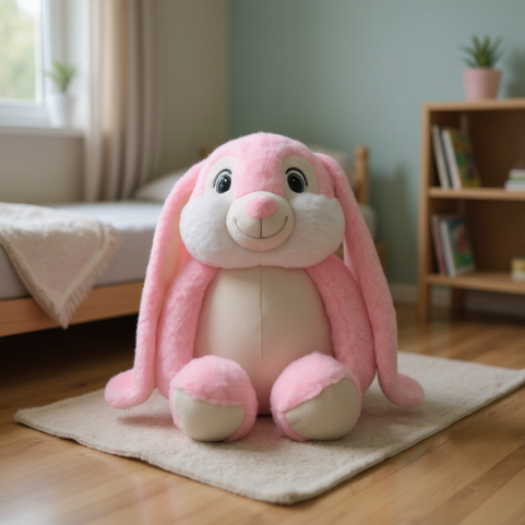 peluche lapin rose avec grandes oreilles