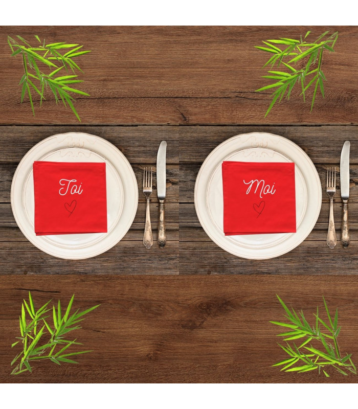 Lot de 2 serviettes de table brodées toi et moi