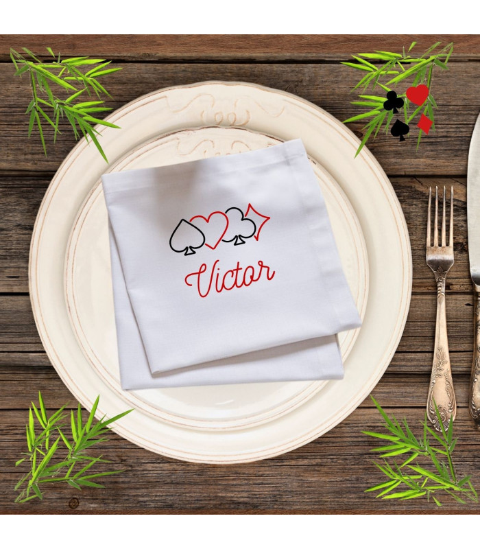 Serviette de table brodée jeu de cartes