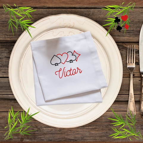 serviette de table brodée jeu de cartes