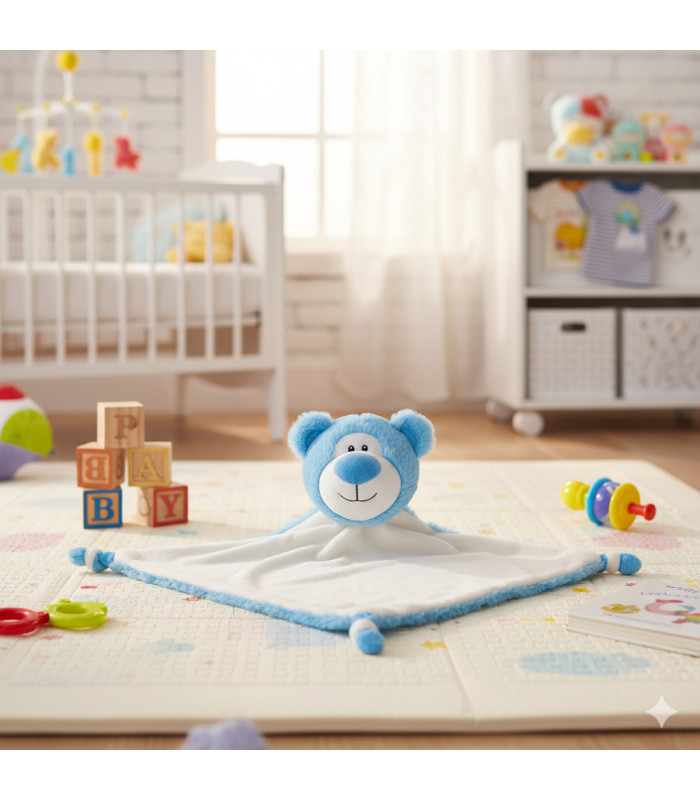 Doudou bébé ours bleu personnalisé prénom broderie