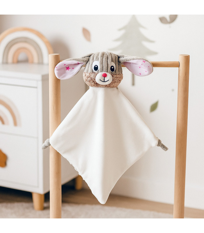 Doudou lapin rose fille personnalisé prénom