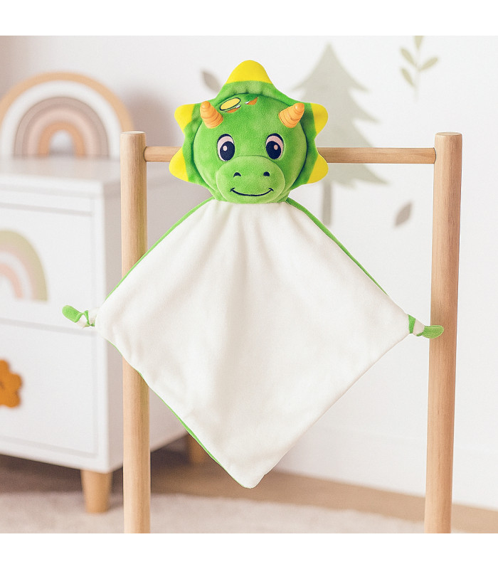 Doudou Dragon Vert et Jaune Brodé – Cadeau Naissance Super-Héros