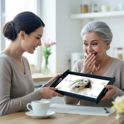 maman reçoit plateau repas en cadeau