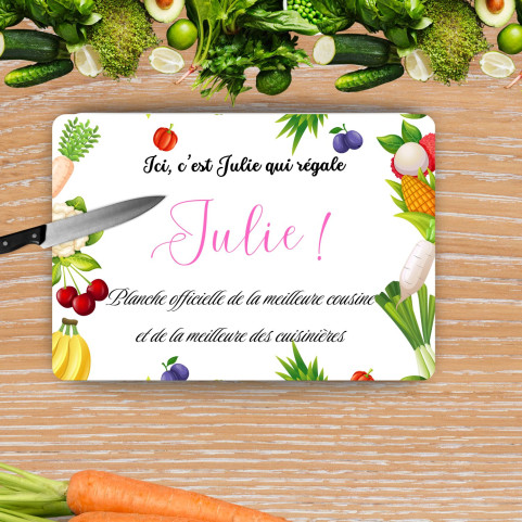 planche en verre pour la cuisine personnalisée pour une cousine