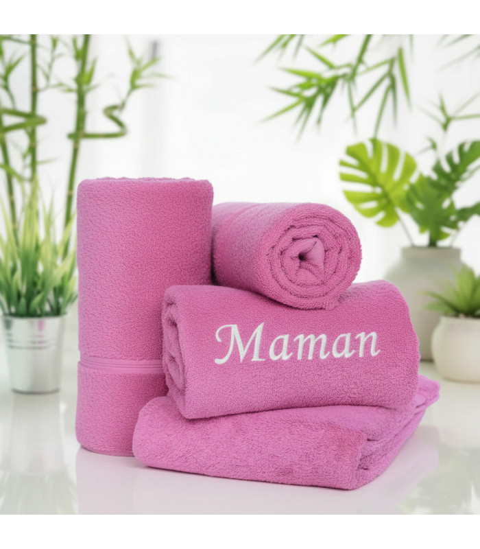Serviette de bain Rose Clair personnalisé – Broderie Artisanale
