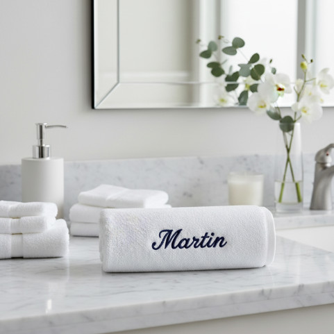 drap de bain blanc personnalisé prénom