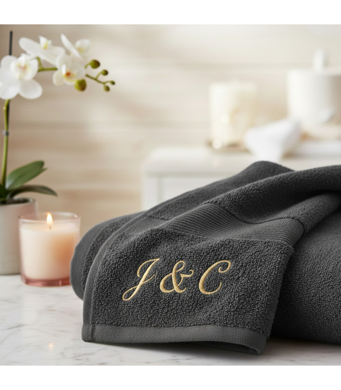 Linge de Bain Anthracite Brodé - Douceur Personnalisée