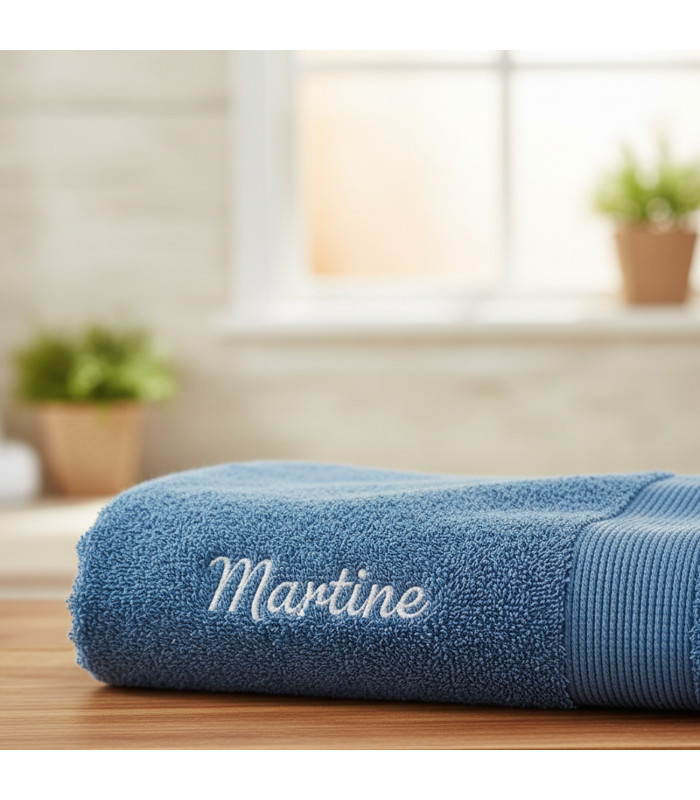 Serviette de Toilette en Coton Brodé Prénom - Couleur Bleu Ciel
