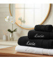 Serviette de Bain Noire Premium - Personnalisation Broderie Prestige