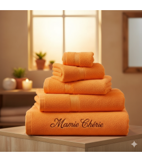 serviette de bain brodée orange
