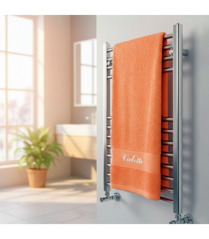 Drap de Bain Brodé Personnalisé | Couleur Orange Énergie & Séchage Parfait