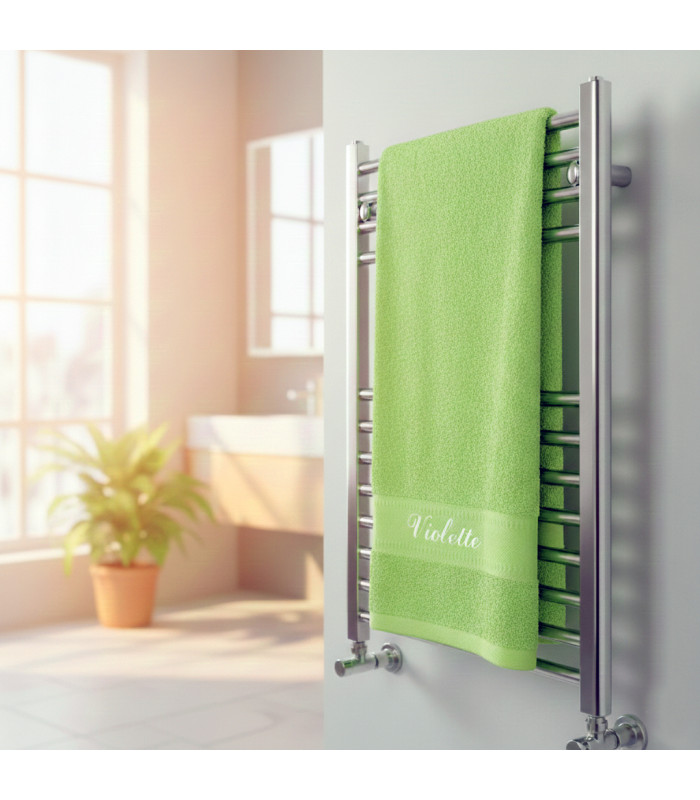 Drap de Bain Vert Pomme Personnalisé - Broderie Artisanale Française