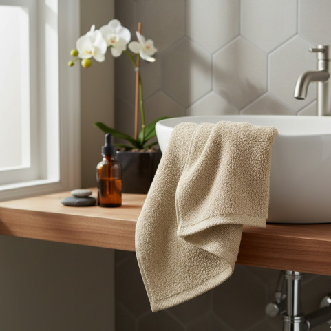 serviette de bain brodée beige coton