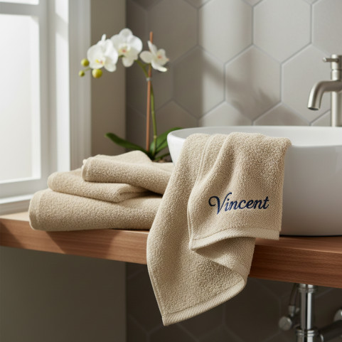 serviette de bain beige personnalisée