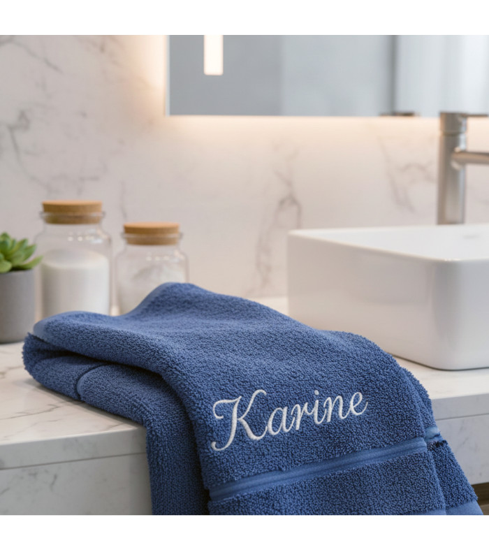 Drap de bain personnalisé en coton – Bleu Indigo (70x140 cm)