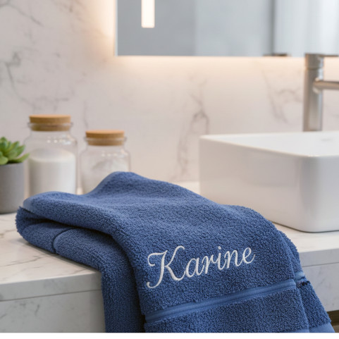 serviette de bain bleue indigo personnalisée