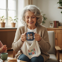 Cadeau Mamie Personnalisé Unique Photo, Texte & Broderie